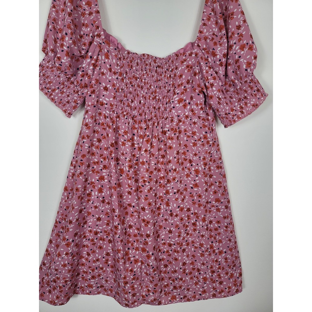 Trixxi Sz XL pink ditsy floral print puff sleeve Smocked mini dress Junior's - Picture 5 of 16
